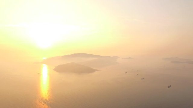 Aerial of amazing sunrise on Hon Tre island, an view from Nha Trang city