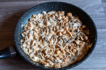 chicken fillet with mushrooms in sour cream sauce