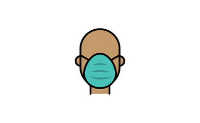 Man icon with medical face protection mask. Protective surgical mask for coronavirus prevention. Linear art vector.