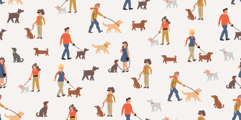 seamless pattern with urban people walking dogs - 346325304