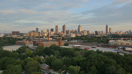 Fototapeta na wymiar Atlanta Georgia Aerial Shots of Old Fourth Ward and Downtown Atlanta