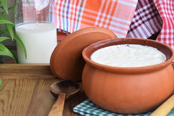 homemade organic yogurt fermented in casserole