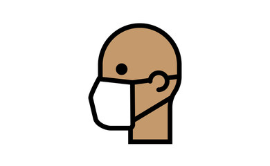 Medical face protection mask icon. Man using protective surgical mask for coronavirus prevention. Linear art vector.