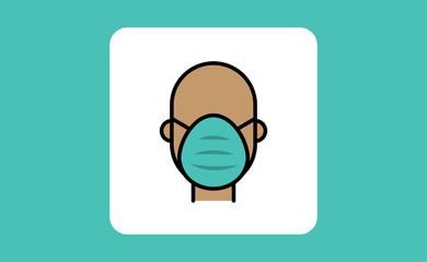 Man icon with medical face protection mask. Protective surgical mask for coronavirus prevention. Linear art vector.