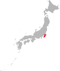 Chiba province highlighted red on Japan map. Gray background. Business concepts and backgrounds.