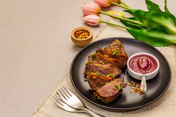 Roast and braised duck breast with sweet and sour berry sauce