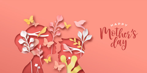 Mother's day papercut card of mom and boy child