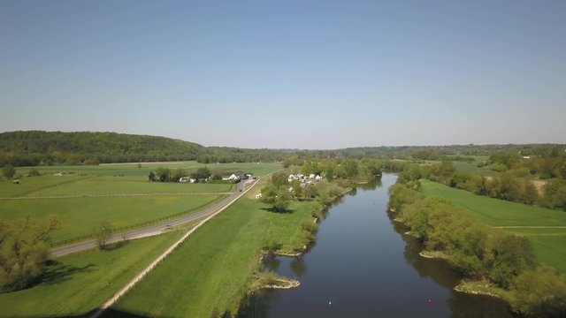 Aerial view of drone going beneath Ruhrtalbr&uuml;cke steel bridge, NRW, Germany