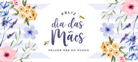 Mother's day watercolor flower portuguese card