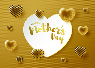 Special design for mothers with golden hearts and Happy Mothers day (Turkish: Anneler gününüz kutlu olsun. Anneler gunu kutlu olsun.) Gold heart design for valuable mothers. (Rectangle Size)