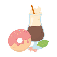 coffee time, latte cup and donut fresh aroma beverage