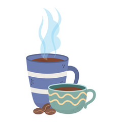 coffee time, cups and seeds fresh aroma beverage design