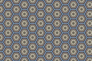 The background image has a pattern of pentagonal geometric shapes arranged in a row and various textures inside.
