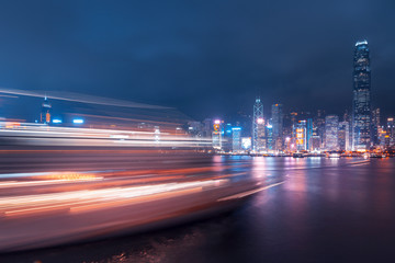 Victoria Harbor of  Hong Kong skyline at night