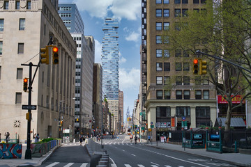New York City street road in Manhattan at spring