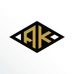 Initial Letter AK Geometric Abstract Diamond Shape Logo Design