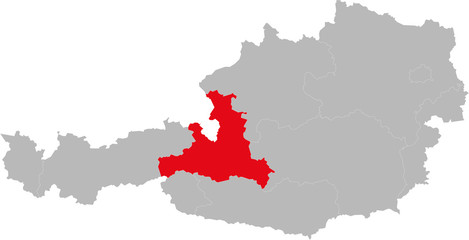 Salzburg province highlighted on Austria map. Light gray background.