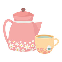 tea time, decorative in cup and kettle beverage fresh