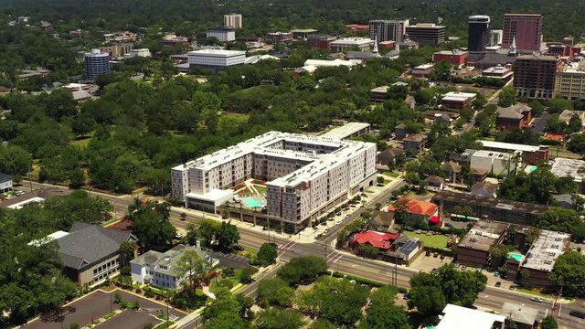 Aerial video ONYX Apartments construction site Downtown Tallahassee inspection stages