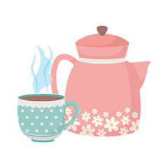 coffee time, kettle and cup porcelain fresh aroma beverage