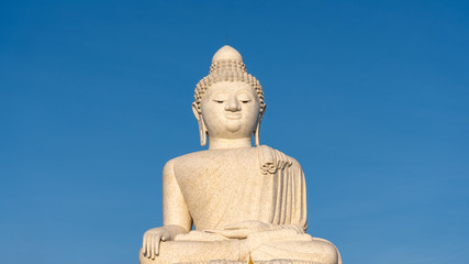 Vesak day background concept of Big buddha clear blue sky background in Phuket thailand.