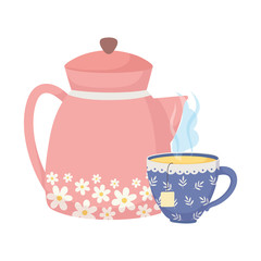 tea time, kettle cup tea bag beverage design