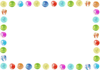 A rectangular frame with colorful marbles illustrations.