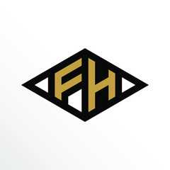 Initial Letter FH Geometric Abstract Diamond Shape Logo Design