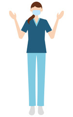 医療・看護の現場で働くマスクの女性のイラスト