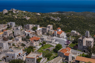 Fototapeta na wymiar Aerial view of Lagia village on Mani semi-island, Peloponnese, Greece