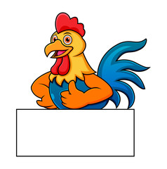 Rooster give thump up with white board