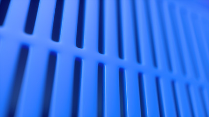 Blue abstract case from a computer or power supply. Lattice and lines. Defocus and bokeh. Close-up. 3d render, 3d illustration