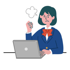 制服　ブレザー　女子　パソコン　怒っている