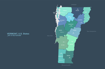 vermont map. vector map of vermont, U.S. states. 