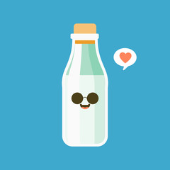 Funny full milk bottle character with smiling human face standing, cartoon vector illustration isolated on white background. Cute and funny milk bottle character, dairy product mascot