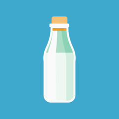 Milk bottle. Isolated bottle of milk. Vector flat cartoon illustration