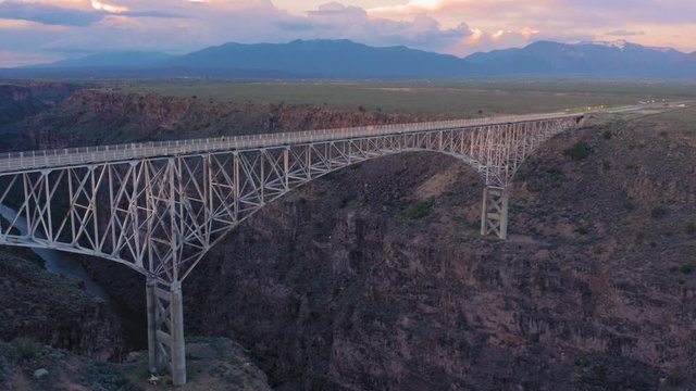 Aerial: Rio Grande Gorge Bridge over the Rio Grande River. Taos, New Mexico