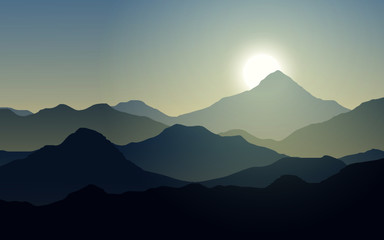 mountains in the fog