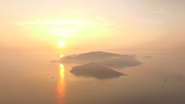 Aerial of amazing sunrise on Hon Tre island, an view from Nha Trang city