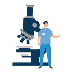 paramedic with microscope isolated icon vector illustration design