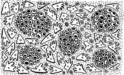 Black and white doodle pattern. Ornament with abstract organic elements. Psychedelic zendoodle texture. Vector illustration