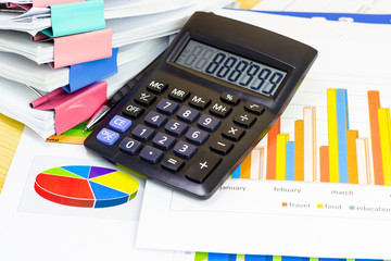 business paper graphs calculator pencil with charts report, concept financial planning, concepts business and cost.