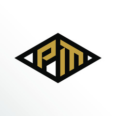 Initial Letter PM Geometric Abstract Diamond Shape Logo Design