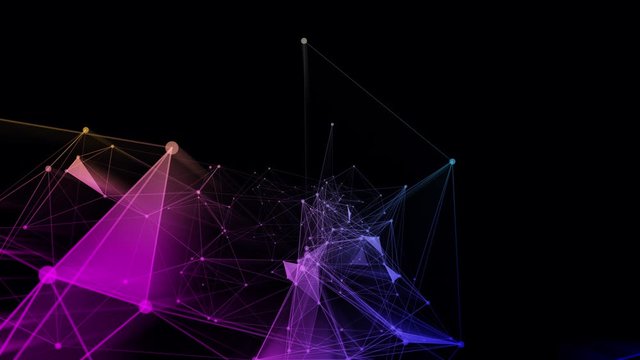 4k 3d abstract Digital background with graph made of nodes shaped VR text.abstract neon geometrical lines with moving triangles and connection dots. 