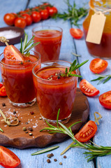 Thick red juice in glass