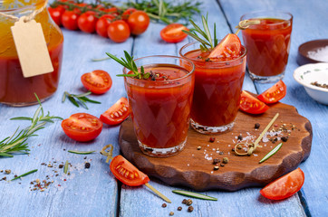 Thick red juice in glass