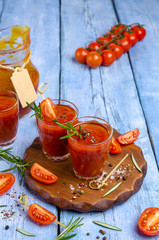 Thick red juice in glass