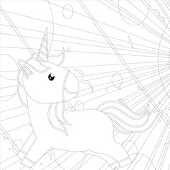 Unicorn  Coloring Pages. Coloring Book  vector. Horse head step. Colored book. Black and white sticker, icon isolated. Cute magic cartoon fantasy animal. Dream symbol. Design for children,  
