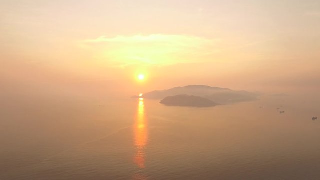 Aerial of amazing sunrise on Hon Tre island, an view from Nha Trang city