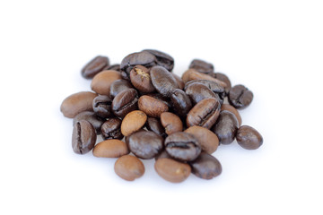 Group of Coffee beans roasted isolated on white background cutout.
